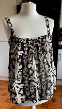 BNWT Ladies NEXT Strappy EBONY Raven BLACK & ECRU All Over Print Blouse Top 10