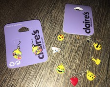 Claire s Emoji Unicorn Love Heart Earrings Charm Bracelet Jewelry Set Lot