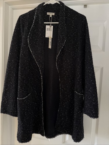 Max Studio Women's Black & White Open Front Cardigan Jacket Sweater ~ NWT $118