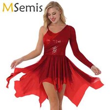 Dance Dress Sequins Gymnastics Leotard Ballet Dancewear One Shoulder Costume