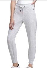 New Tommy Hilfiger Colorblocked Jogger Pants white stone heather drawstring