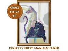 Aine Counted Cross Stitch Kit A1011 Mystical Cats, White and Black Shorthair Cat
