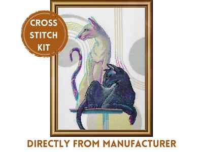 Aine Counted Cross Stitch Kit A1011 Mystical Cats, White and Black Shorthair Cat