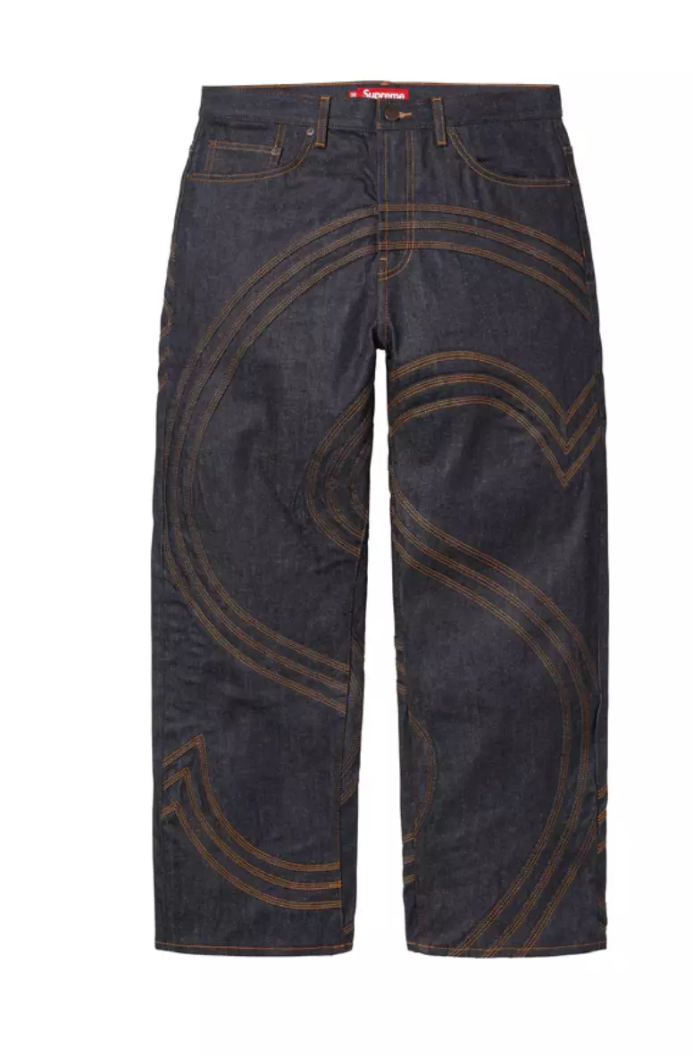 JEAN Supreme RIGID BAGGY SELVEDGE TAILLE 32 EN JEAN BLEU INDIGO RIGIDE SS25