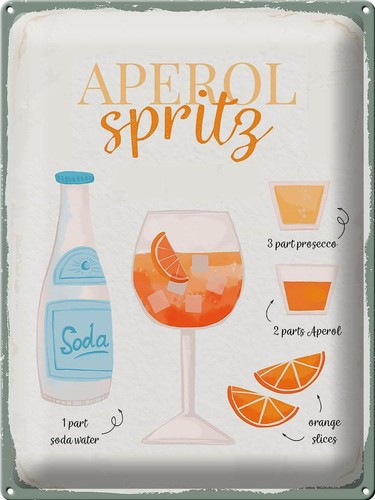 Blechschild Rezept Aperol Spritz Cocktail Recipe 30x40cm Deko Schild tin sign - Bild 1 von 5