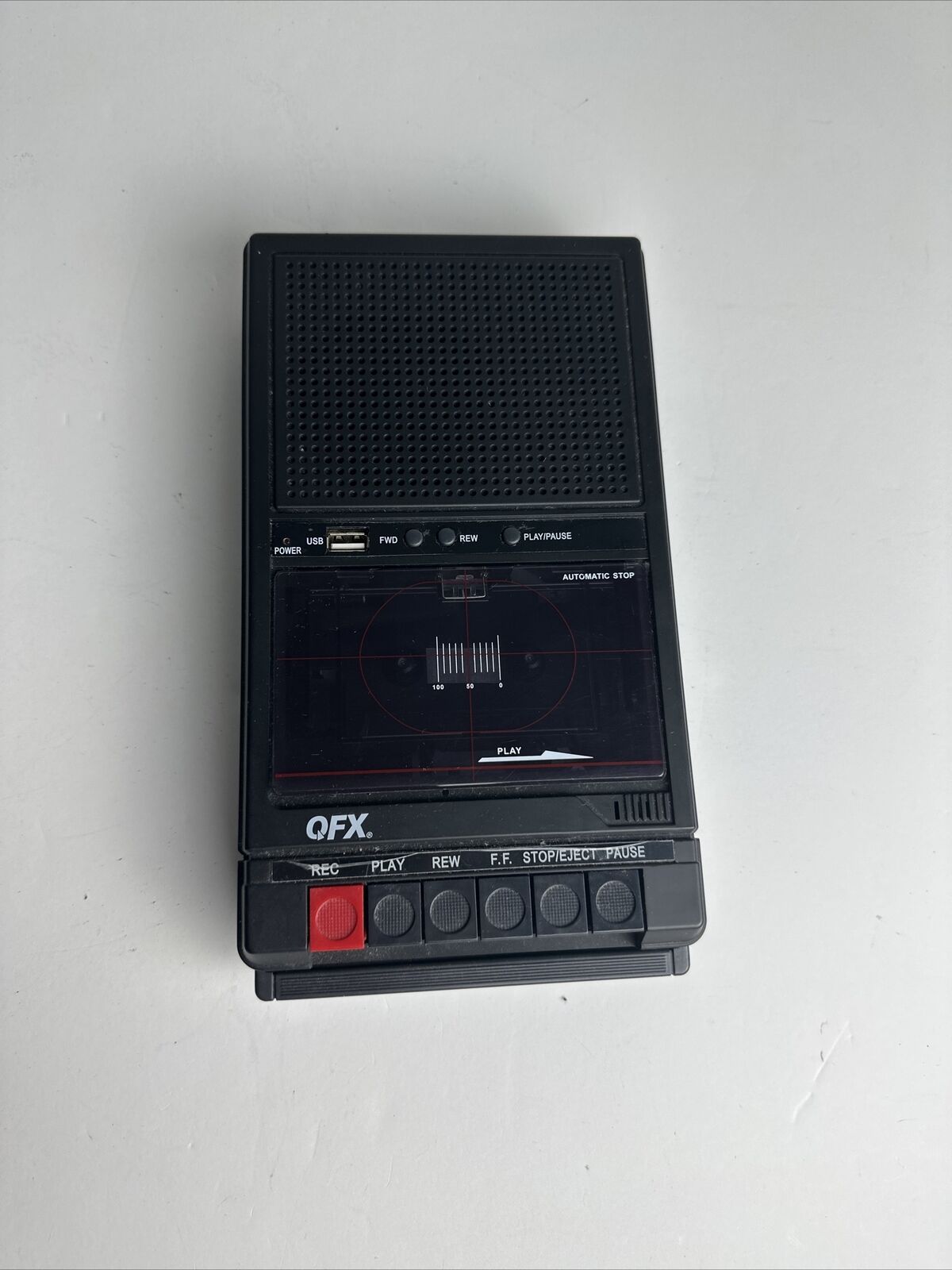 QFX RETRO-39 Shoebox Cassette Tape Recorder +AUX/USB +Built-In Mic Tested