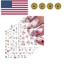 9 Sheets Flower Nail Art Stickers Decals 3D Self-Adhesive Nail Decals Spring ...