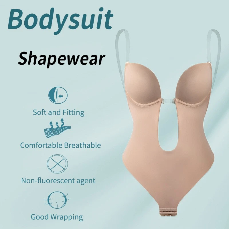 Invisible Bodysuit Women Thong Shaper Body Shapewear Sexy Deep V-Neck Backless - Photo 4/4
