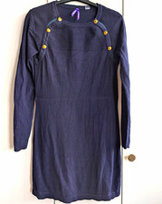 Seraphine Navy Knit Maternity Sweater Dress UK 6 Long Sleeve Round Neck Button