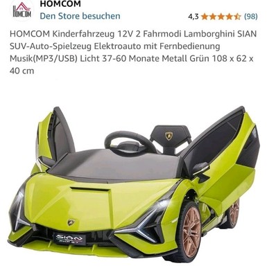 Kinder Elektroauto | Elektrofahrzeug | Lamborghini Sian | mit USB/MP3 Player 