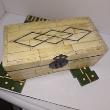 Green Double Six Domino Set with Bone Decorat...