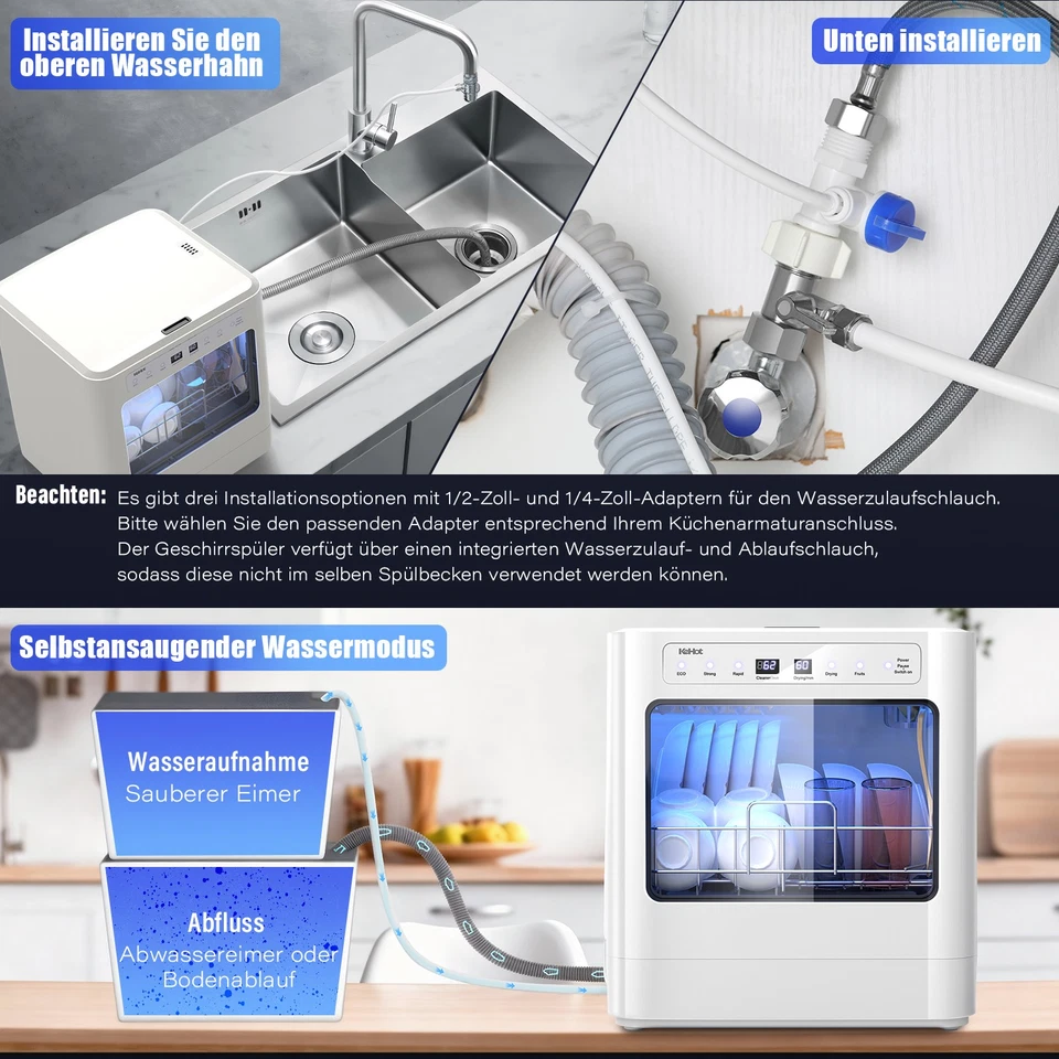 Tischgeschirrspüler Mini Geschirrspüler Dual-Spülmaschine 5Modi 42cm Freistehen - Bild 3 von 4