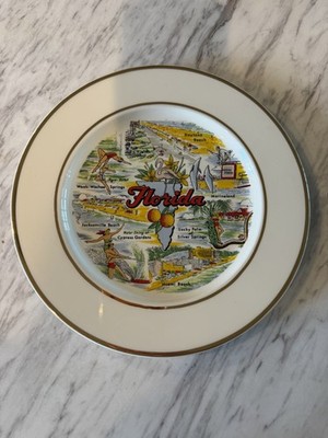 Vtg Florida Souvenir Plate Daytona Beach Marineland Cypress Gardens Miami Beach