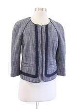 J Crew Suiting Blue Tweed Tailored Fit Zip Front Suit Jacket Blazer Size 6