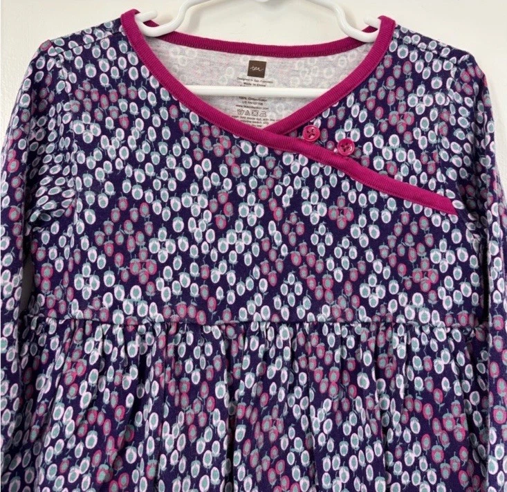 Tea Collection Purple Floral Print Ruffle Top Long Sleeve Shirt Girl Size 5 - Image 4 of 4