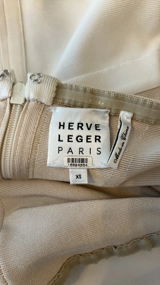 Herve Leger Paris Beige & White The Addison Dress Size XS (US 0-2) Designer MSRP - Image 4 of 4