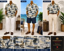 Pierre Cardin Men's Cotton Short Sleeve Hawaiian Tropical Button-Up Shirt L