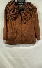 St. John Nordstrom Women's Bronze Taffeta Ruffle Collar Jacket Sz S