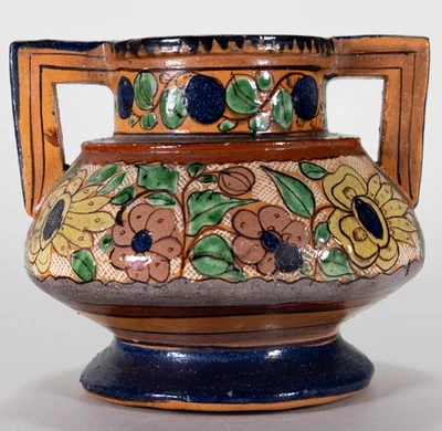 1920-30's Mexican Tlaquepaque Pottery Two Handle Vase with Petatillo - Image 1 of 4