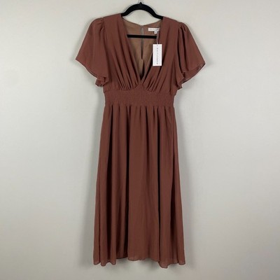 Baltic Born Sarah Smocked Midi Dress Size Small Rosy Brown Cottagecore Bohemian