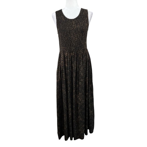 Lost River Clothing Black Brown Hawaiian Floral Sleeveless Smocked Midi Dress XL