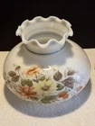 Vintage Milk Glass Hurricane Lamp Shade Floral Ruffle Top 7" Fitter