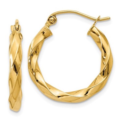 14k Yellow Gold Twisted Hoop Earrings Women Lightweight Hollow Rope Design 19 mm