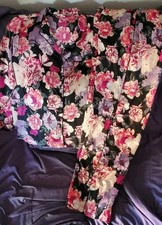 Victoria  s Secret Signature Silky Satin Pajamas Set Black Floral Print M Long