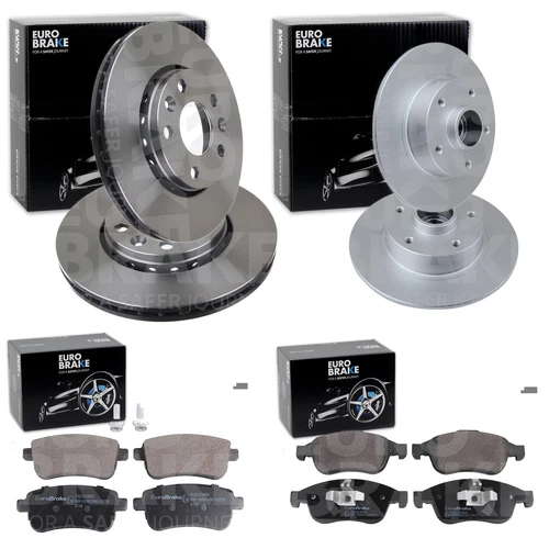 DISCOS DE FRENO + PASTILLAS DELANTERAS + TRASERAS EUROBRAKE aptos para RENAULT MEGANE + SCENIC-