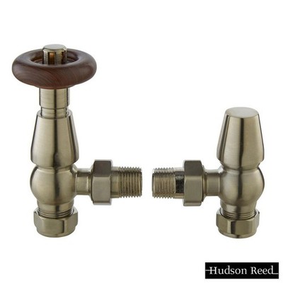 Hudson Reed Chelsea Satin Nickel Thermostat Heizkörperventile & Sperrschild RV203