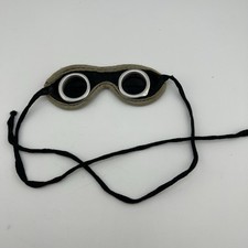 Vintage Welding Goggles Glasses Leather Felt Black Grey Tie Strap Cord