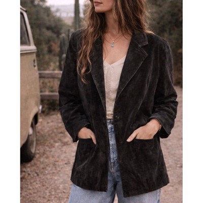 Vintage G-III Black Genuine Leather Jacket Button Front Pockets Womens Size L