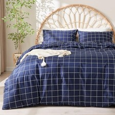 100 Natural Cotton 3pcs Plaid Duvet Cover Sets, Checkered King 104" 90" 0812
