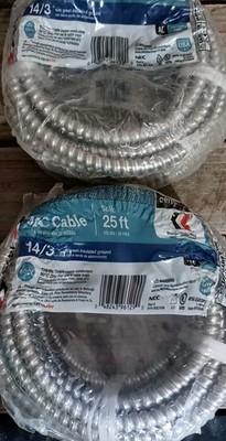 (2) 25ft Rolls 14/3 Solid MC Cable Lot of 2 