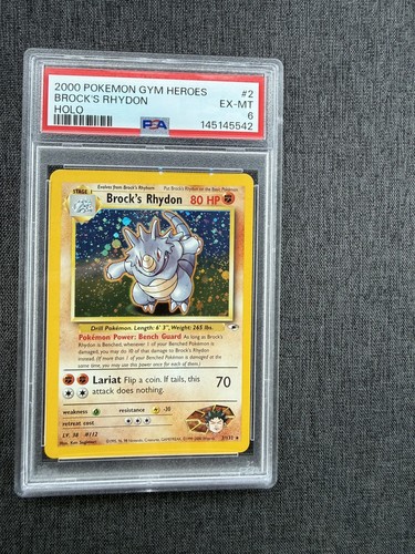 Pokemon TCG Brock's Rhydon Gym Heroes Holo Rare Card #2/132 PSA 6