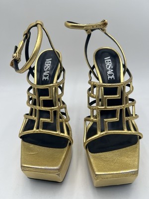 Women's Versace Greca Maze platform sandals in gold Leather Size