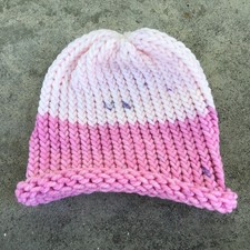 Hand Knit Beanie Crochet Winter Hat Adult Knitted Delicate Pink