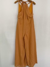 Lalavon Jumpsuit Womens M Orange Linen Blend Halter Wide Leg 22 Inseam Summer