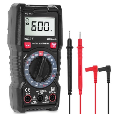 WGGE Digital Multimeter with Case, DC AC Voltmeter, Ohm Volt Amp Test Black 