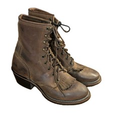 Vtg PD Tuff Packer Boots Womens 8.5 Brown Leather Lace Up 120 Plus Sole S252