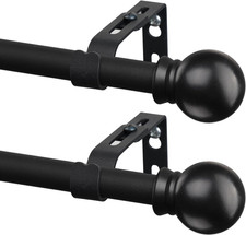 2 Pack Black Curtain Rods for Windows 28 to 48 Inch, 5/8 Inch 30-50 2 Pack