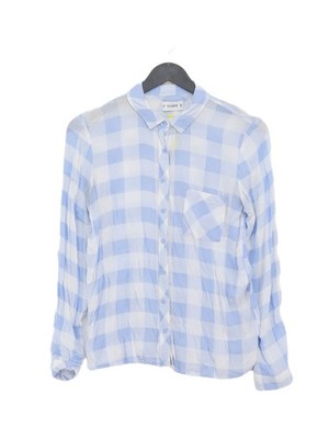 Pull&Bear Damen Shirt S blau kariert 100% andere Langarm Kragen Basic