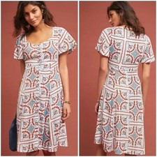 ANTHROPOLOGIE x MAEVE Praslin Tile Printed Midi Dress Sz 4 {3B17}