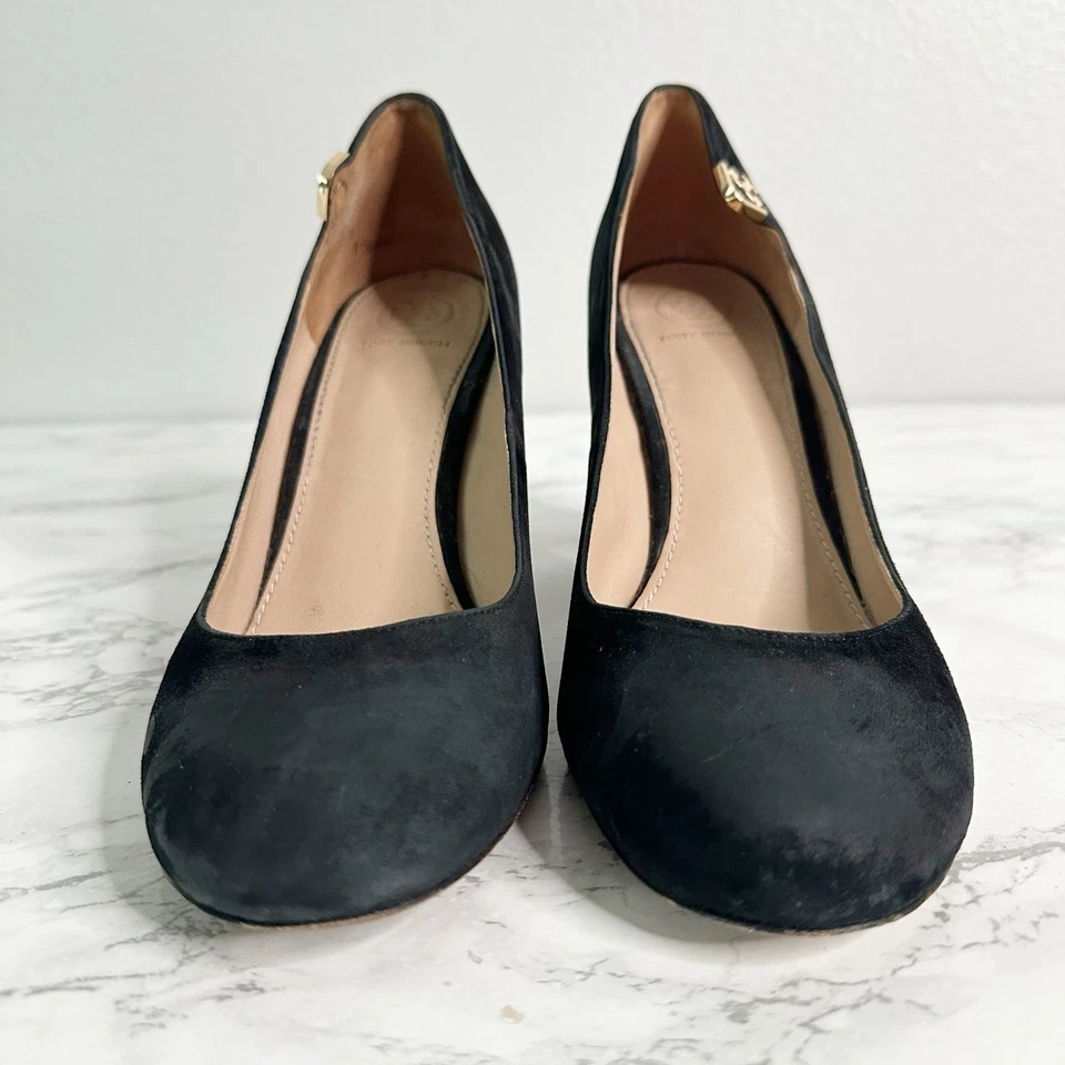 Sapatos femininos Tory Burch Elizabeth preto bubuck camurça salto bloco tamanho 8.5 - Imagem 2 de 4