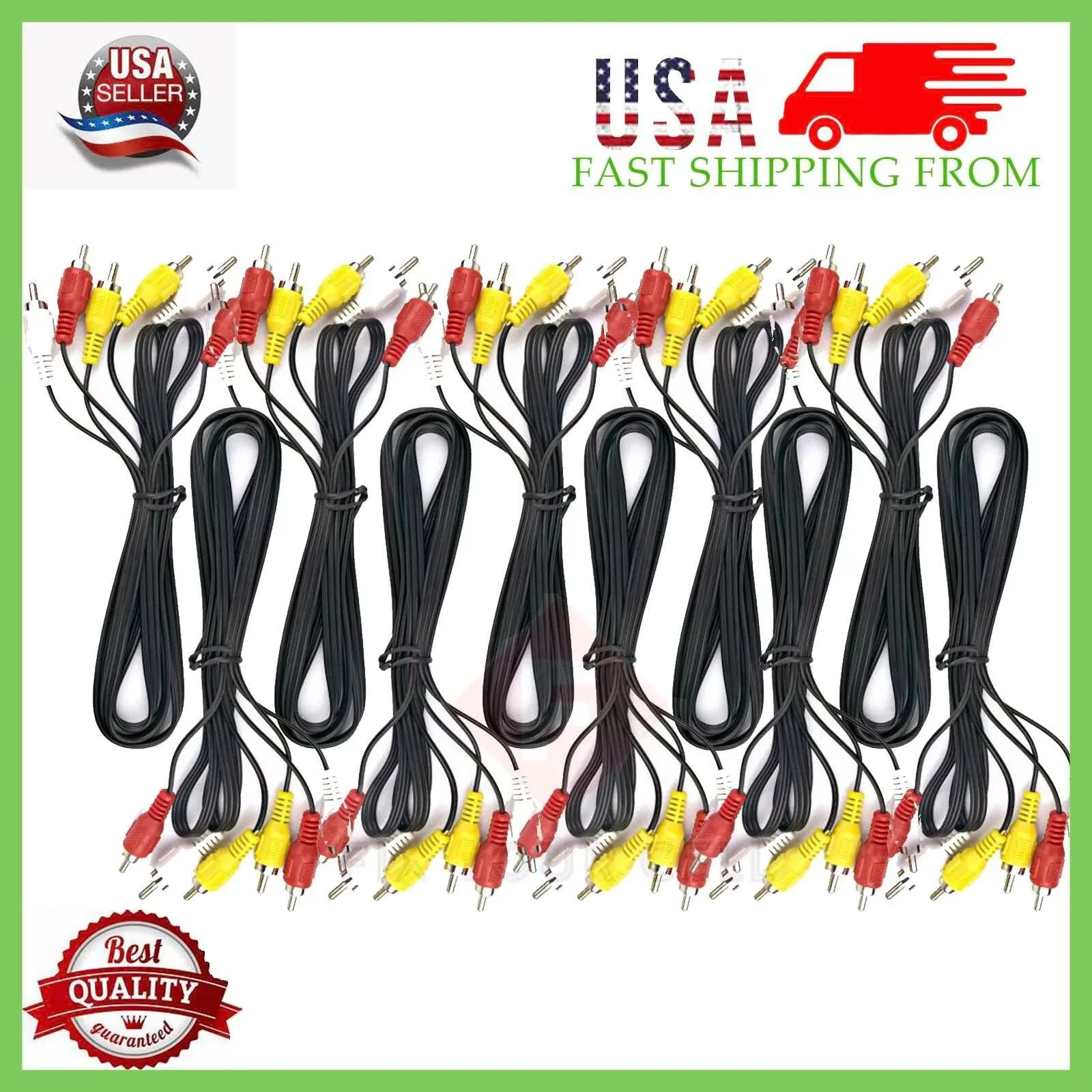 Lot of 10 NEW 3 Ft RCA A/V COMPOSITE Cable DVD/VCR/SAT/HDTV Yellow Red White