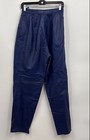 Women's Blue Leather Pleated Pockets Lined Straight Leg Dress Pants — photo 2