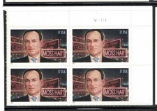 US Stamp Scott #3882, 37c, Moss Hart, Plate Block of 4, MNH, SCV$3.00