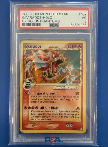2006 Pokemon Gyarados Gold Star EX Holon Phantoms Ultra Rare Holo #102 PSA 3 VG