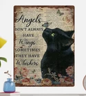 Black Cat Metal Tin Sign Vintage Black Cat Painting 30x20cm Wall Art Decor