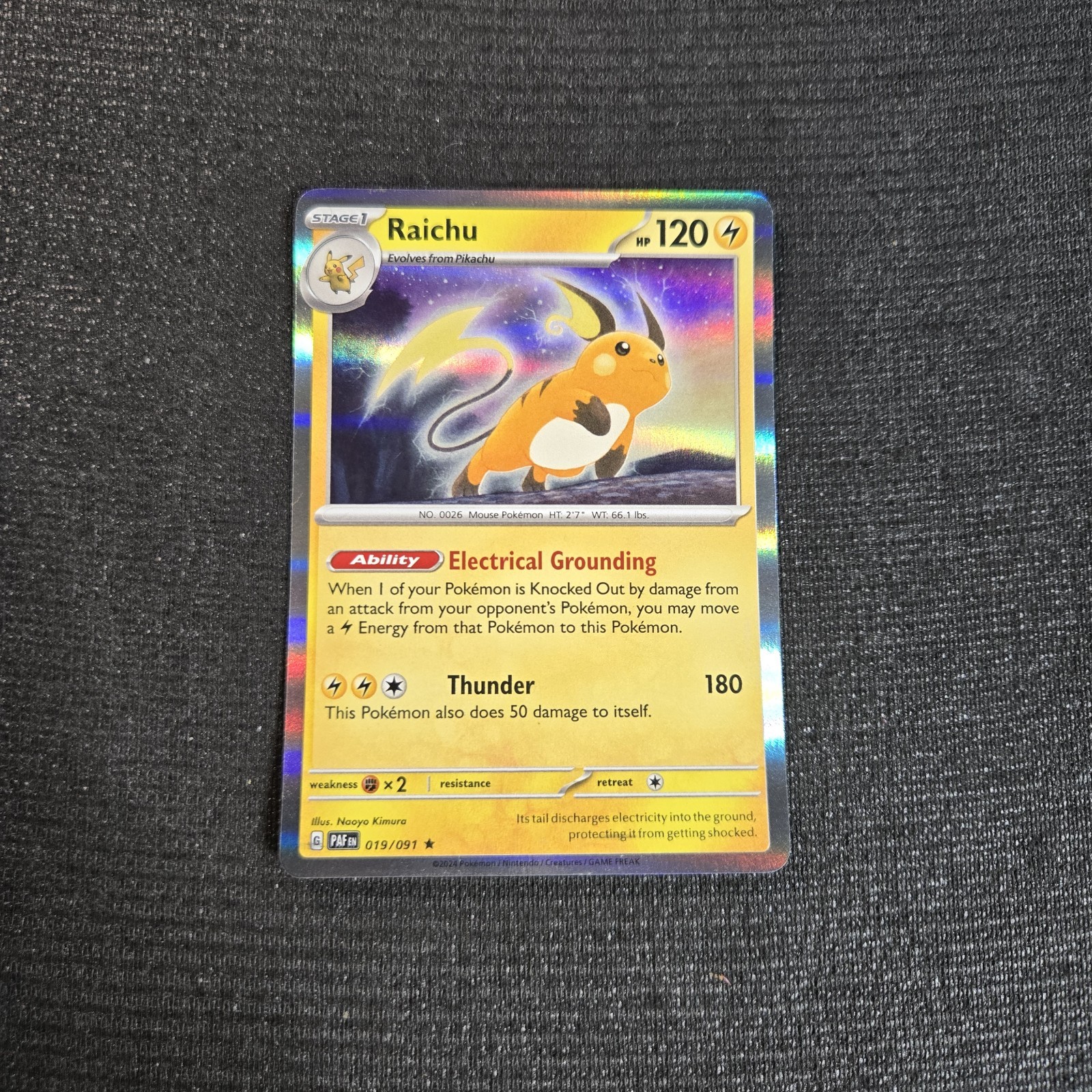 Pokemon TCG Paldean Fates Raichu Holo Rare Card 19/91
